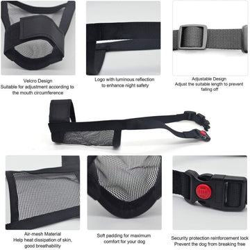 噛みつき防止犬用口輪、ナイロン製ソフト犬用口輪、安全、調節可能なループ、通気性のあるメッシュ生地、小型から大型犬まで噛みつき防止、吠え防止、舐め防止